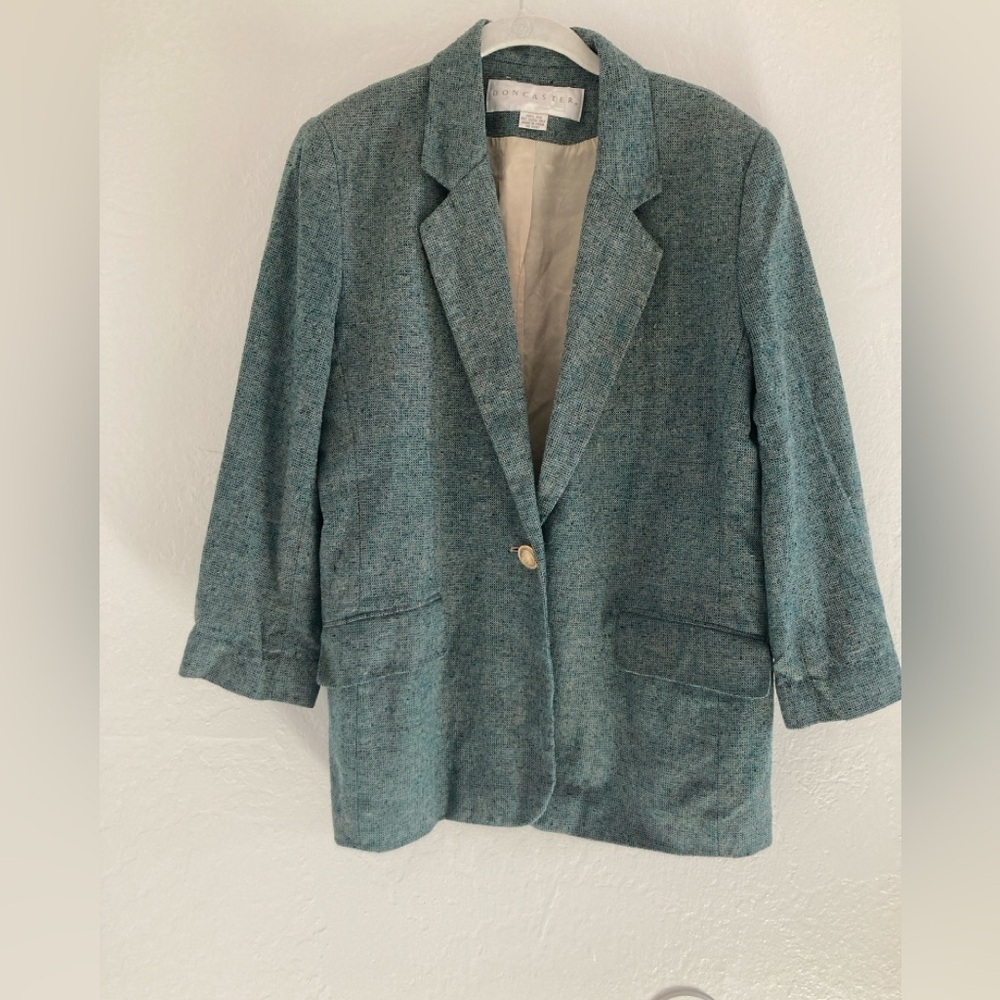 Vintage 100% Silk Blue Doncaster Blazer One Button Lined Minimalist Workwear 10P